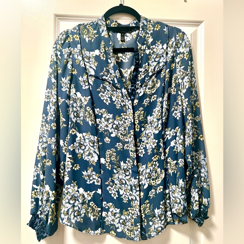 White House Black Market Button-front shirt with unique floral/leopard pattern